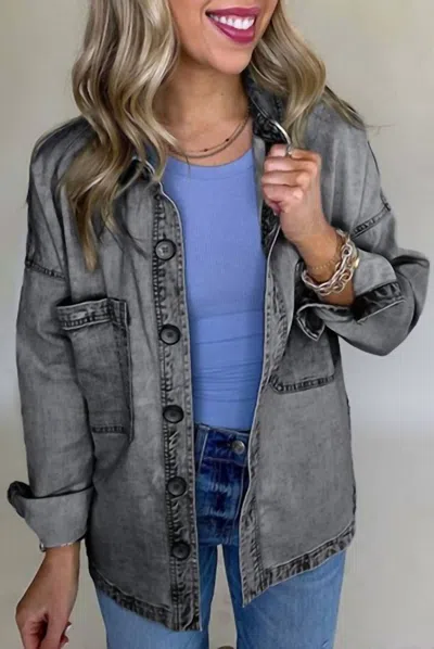 Shop Lala Loo Button Up Long Sleeve Denim Jacket In Medium Grey In Gray