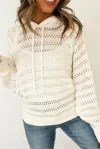 Shop Lala Loo Pointelle Knit Hoodied Sweater In White