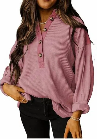 Shop Lala Loo Waffle Long Sleeve Henley Top In Pink