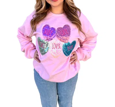 Shop Southern Belle Sequin Conversation Hearts Sweatshirt In Light Pink
