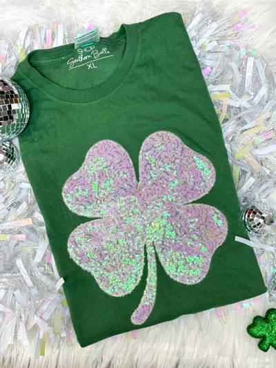 Shop Southern Belle Women's Clover Real Sequins Tee In Green