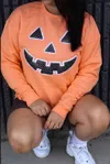 Shop Southern Belle Women's Spooky Pumpkin Halloween Sweatshirt In Orange In Pattern