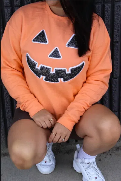 Shop Southern Belle Women's Spooky Pumpkin Halloween Sweatshirt In Orange In Pattern