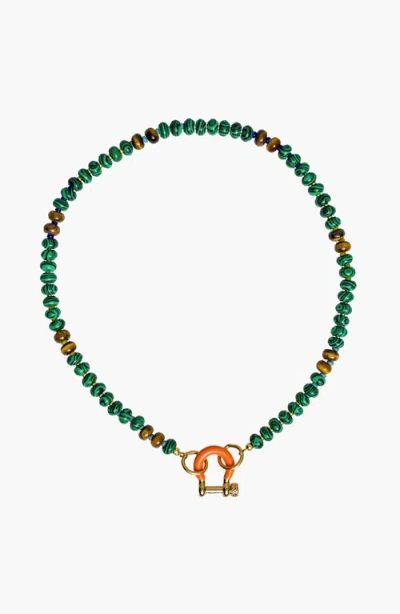 Shop Spicy Dan Bean Gender Inclusive Malachite Tiger Eye Necklace In Green