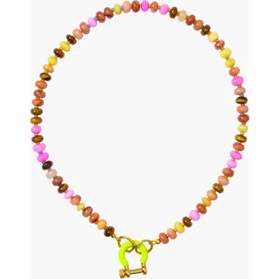 Shop Spicy Dan Chikin Mixed Gemstone Gold Plated Necklace In Multi