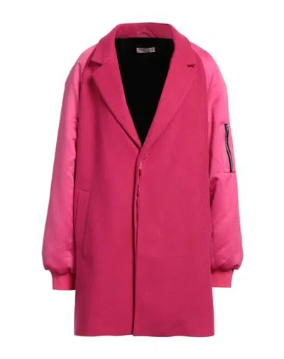 Shopart Woman Coat Fuchsia Size L Acrylic, Polyester, Wool In Pink