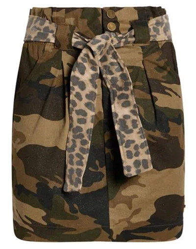 Shopart Woman Mini Skirt Military Green Size S Cotton, Elastane
