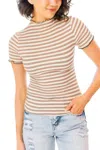Shopin In La Nostalgic Note Striped Mock Neck Top In Beige In Beige