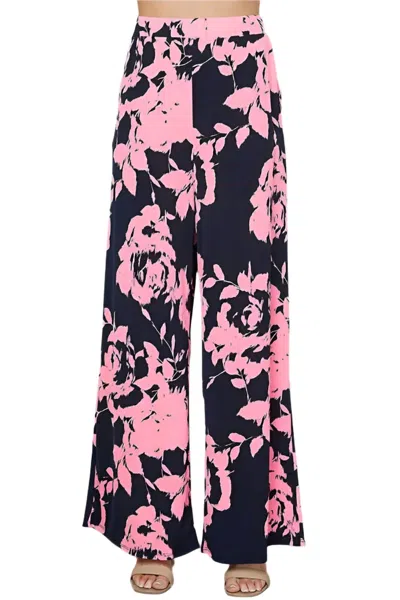Shopin La Floral Print Pants - Plus In Navy/pink In Multi