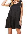 Shopin La Ribbon Tie Eyelet Tiered Mini Dress In Black In Black