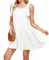Shopin La Ribbon Tie Eyelet Tiered Mini Dress In Ivory In White