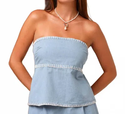 Shore. Olivia Strapless Top In Bleached Denim In Blue