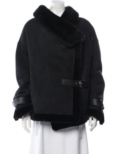 Pre-owned Shoreditch Ski Club Eel Skin Faux Fur Coat In Black