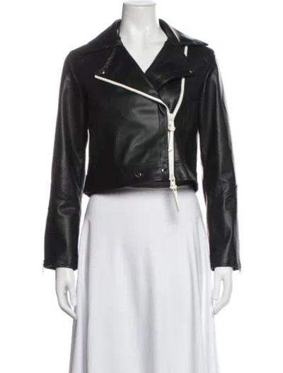 Pre-owned Shoreditch Ski Club Faux Leather Biker Jacket In Black