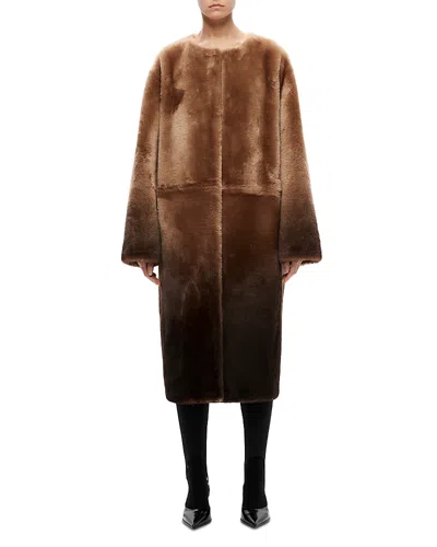 Shoreditch Ski Club Iris Brae Shearling Coat In Camel/chocolate