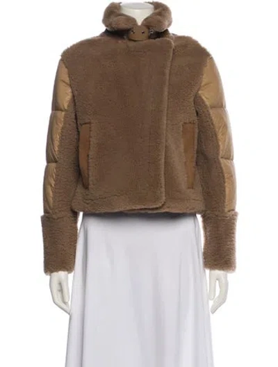 Pre-owned Shoreditch Ski Club Lamb Leather Faux Fur Jacket In Brown