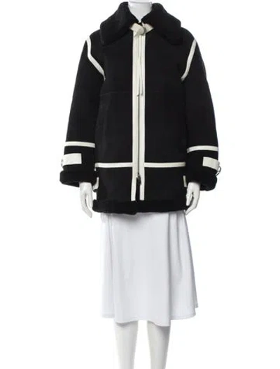 Pre-owned Shoreditch Ski Club Lamb Leather Striped Bomber Jacket In Black