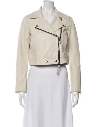 Pre-owned Shoreditch Ski Club Leather Biker Jacket In Neutral