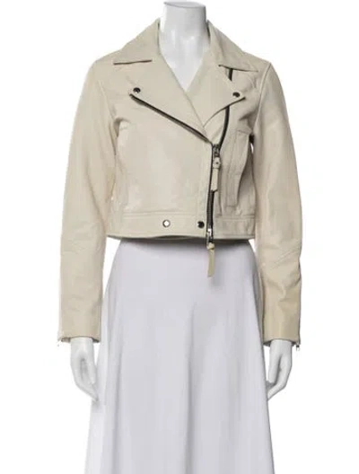 Pre-owned Shoreditch Ski Club Leather Biker Jacket In Neutrals