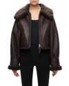 Shoreditch Ski Club Opal Leather Bomber Jacket In Conker Brown/burgundy