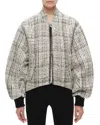 Shoreditch Ski Club Skylar Faye Tweed Bomber Jacket In White/black