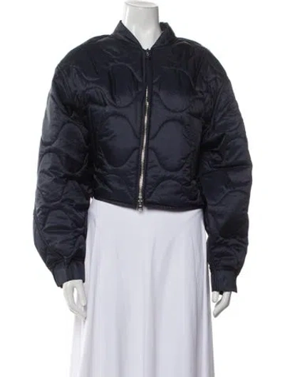 Pre-owned Shoreditch Ski Club X Agolde Nylon Floral Print Bomber Jacket In Blue