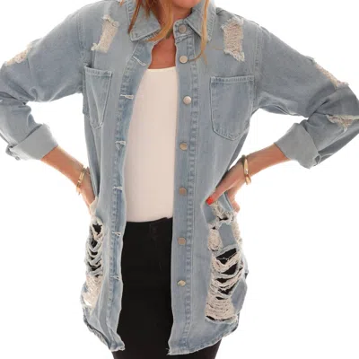 Shoreline Wear Distressed Denim Jacket In Light Denim In Blue