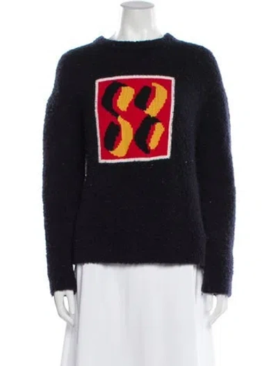 Pre-owned Short Sentence Wool Graphic Print Sweater In Black