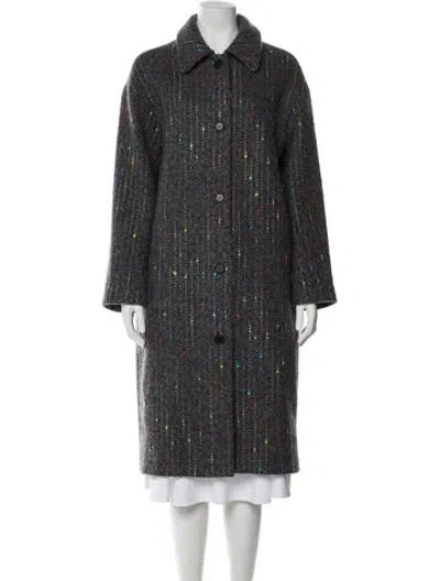 Pre-owned Short Sentence Wool Tweed Pattern Coat In Gray