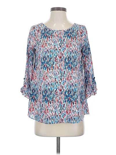Pre-owned Shoshanna 3/4 Sleeve Silk Top Blue Square Neckline Tops