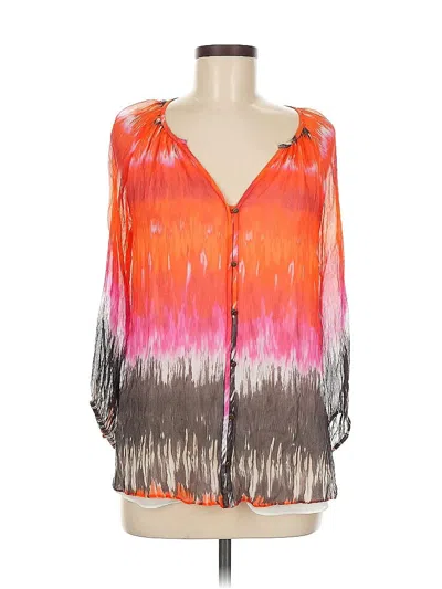 Pre-owned Shoshanna 3/4 Sleeve Silk Top Orange Plunge Neckline Tops