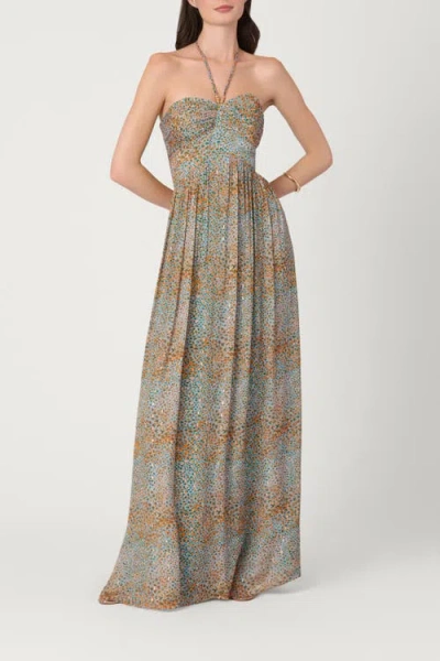 Shoshanna Abstract Animal Gold Clip Chiffon Midnight Grace Dress In Multi