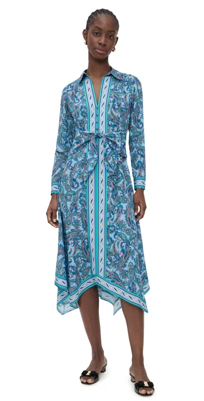 Shoshanna Adair Paisley-print Handkerchief Midi Dress In Blue