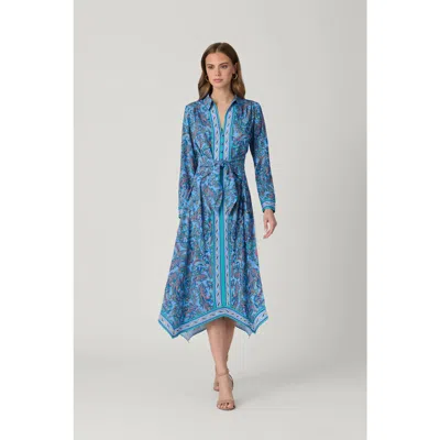 Shoshanna Adair Pelotas Border Paisley Dress In Blue