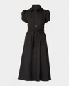Shoshanna Adaya Belted Lace-trim Midi Shirtdress In Black