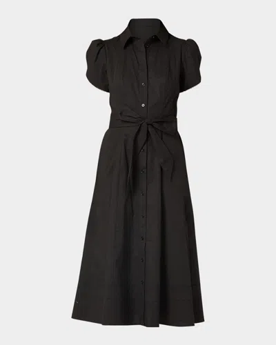 Shoshanna Adaya Belted Lace-trim Midi Shirtdress In Black