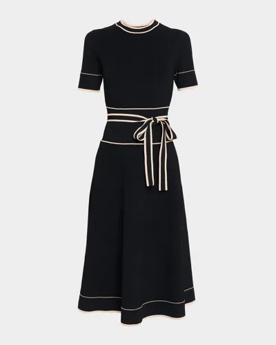 Shoshanna Addison Ribbed A-line Midi Dress In Black