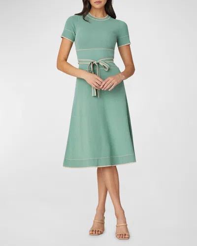 Shoshanna Addison Ribbed A-line Midi Dress In Pistachiocamel
