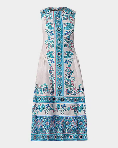 Shoshanna Adele Floral-print Stretch Cotton Midi Dress In Blue