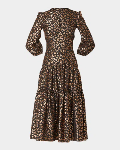 Shoshanna Alina Tiered Cutout Metallic Midi Dress In Multi