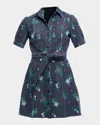 Shoshanna Archie Floral-print Denim Mini Dress In Dark Washlilac