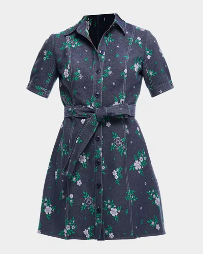 Shoshanna Archie Floral-print Denim Mini Dress In Dark Washlilac