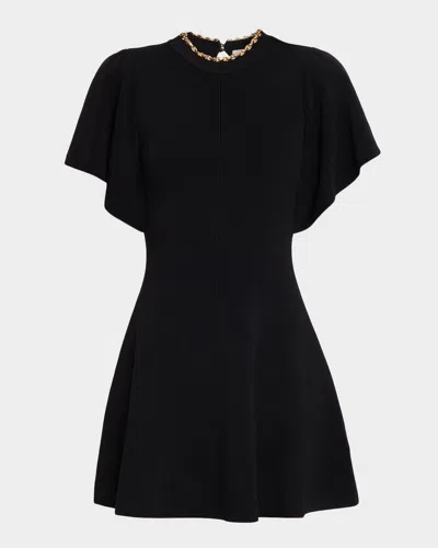 Shoshanna Aura Chain-trim Rib Knit Mini Dress In Black