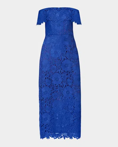 Shoshanna Avril Floral Lace Sheath Maxi Dress In Blue