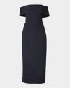 Shoshanna Avril Off-shoulder Column Midi Dress In Navy