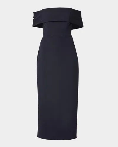 Shoshanna Avril Off-shoulder Column Midi Dress In Navy