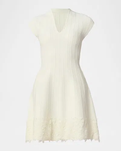 Shoshanna Azalea Seamed Lace-trim Mini Dress In White