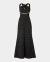 Shoshanna Baker Crystal-embellished Halter Gown In Black