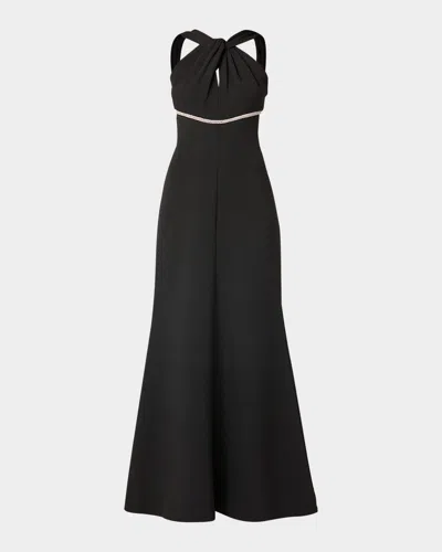 Shoshanna Baker Crystal-embellished Halter Gown In Black