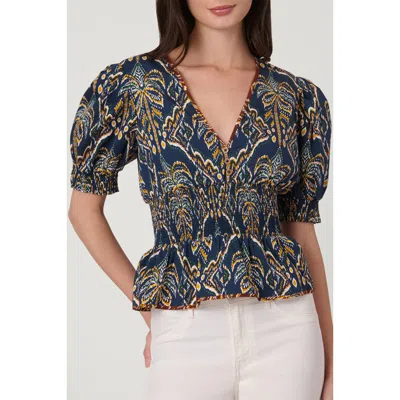 Shoshanna Balinese Palm Print Jocelyn Top In Blue